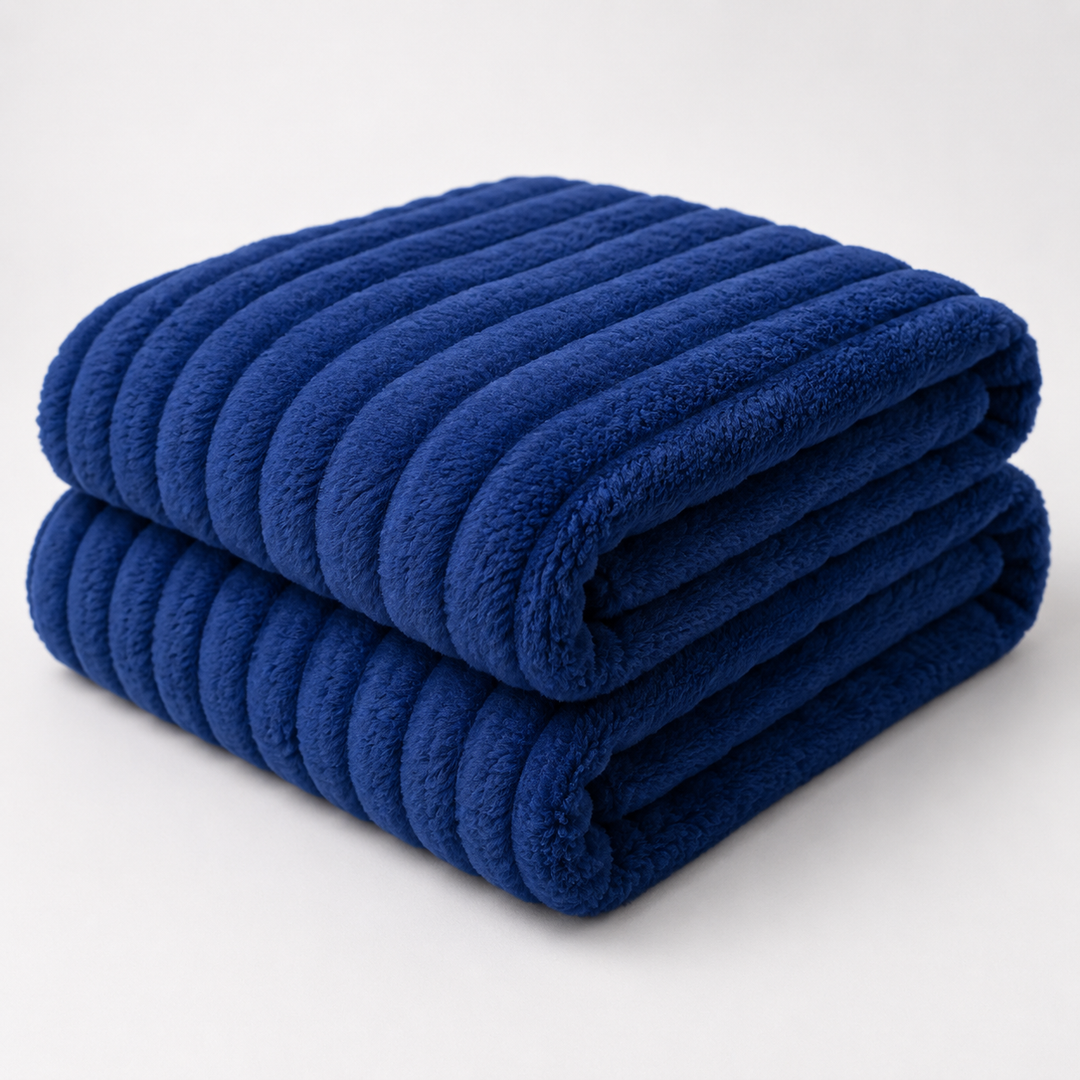 Aarniva Soft Flannel Throw Blanket | Ribbed Texture | Ultra-Soft & Cozy | Royal Blue | 1-Piece