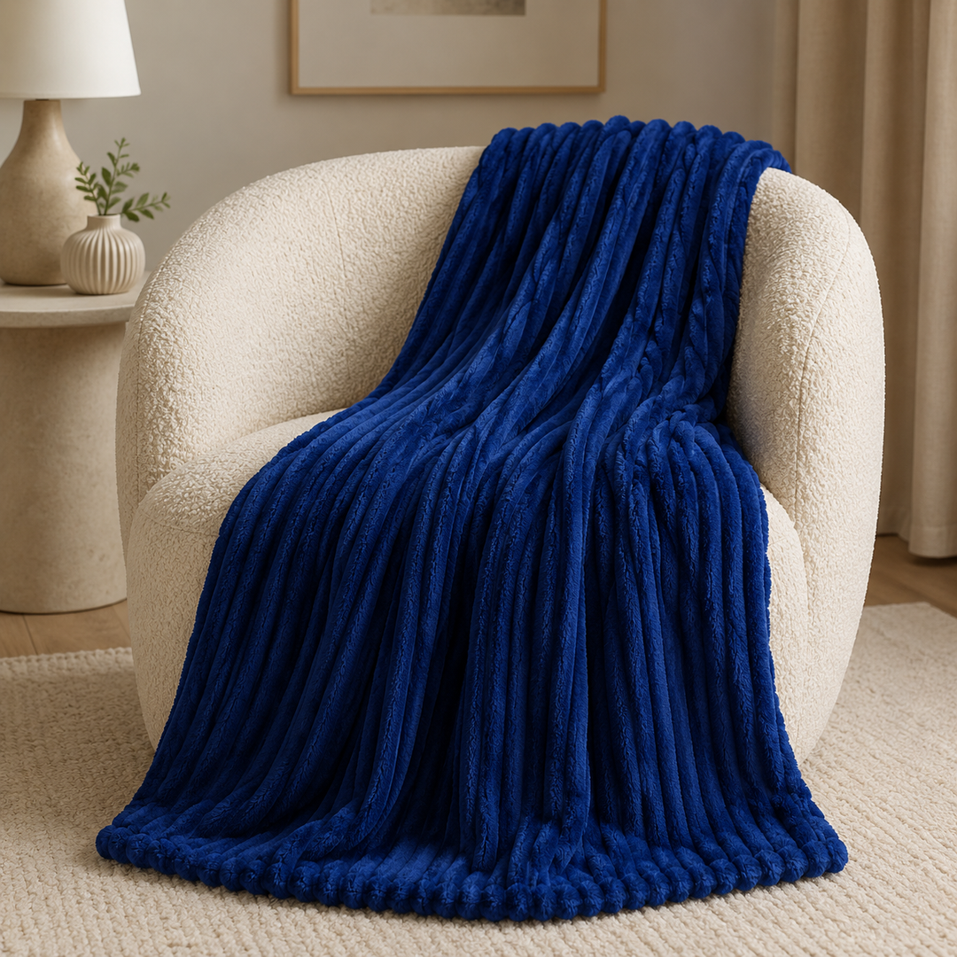 Aarniva Soft Flannel Throw Blanket | Ribbed Texture | Ultra-Soft & Cozy | Royal Blue | 1-Piece