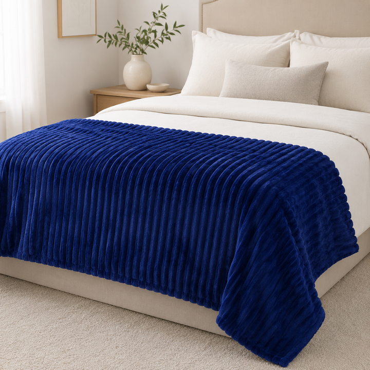 Aarniva Soft Flannel Throw Blanket | Ribbed Texture | Ultra-Soft & Cozy | Royal Blue | 1-Piece