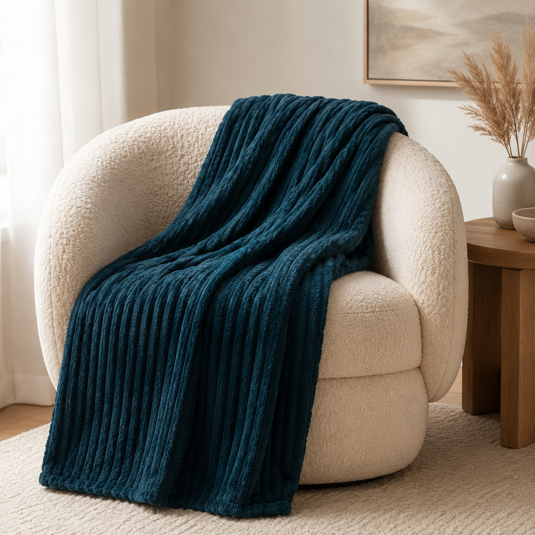 Aarniva Soft Flannel Throw Blanket | Ribbed Texture | Ultra-Soft & Cozy | Deep Teal | 1-Piece