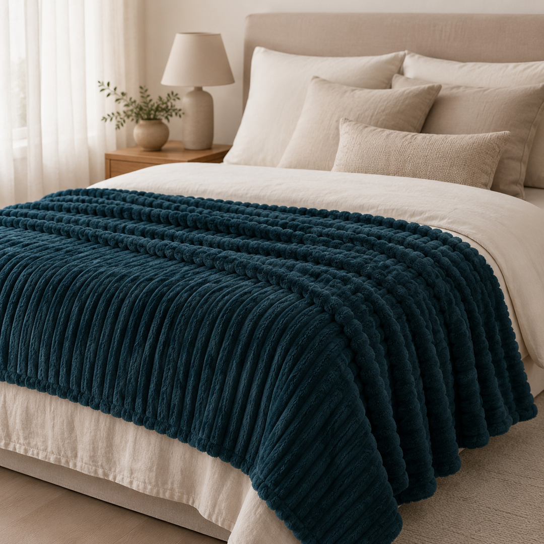 Aarniva Soft Flannel Throw Blanket | Ribbed Texture | Ultra-Soft & Cozy | Deep Teal | 1-Piece