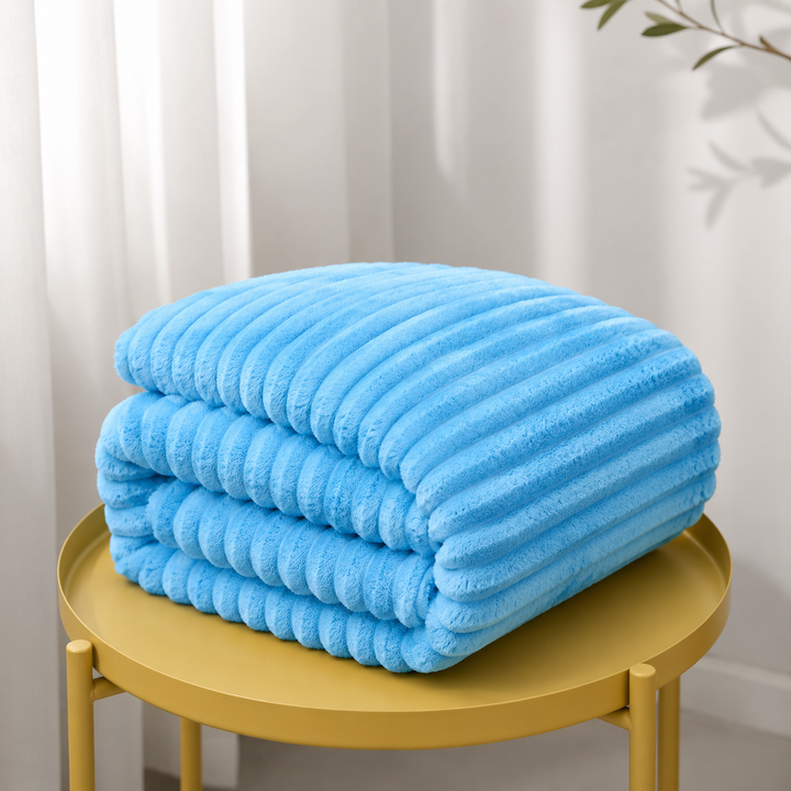 Aarniva Soft Flannel Throw Blanket | Ribbed Texture | Ultra-Soft & Cozy | Aqua Blue | 1-Piece