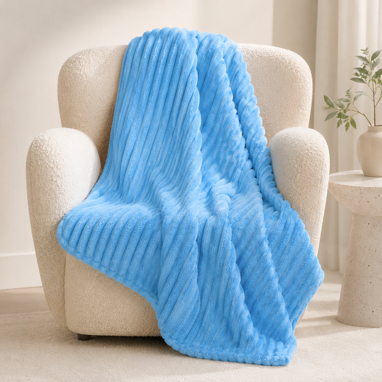 Aarniva Soft Flannel Throw Blanket | Ribbed Texture | Ultra-Soft & Cozy | Aqua Blue | 1-Piece