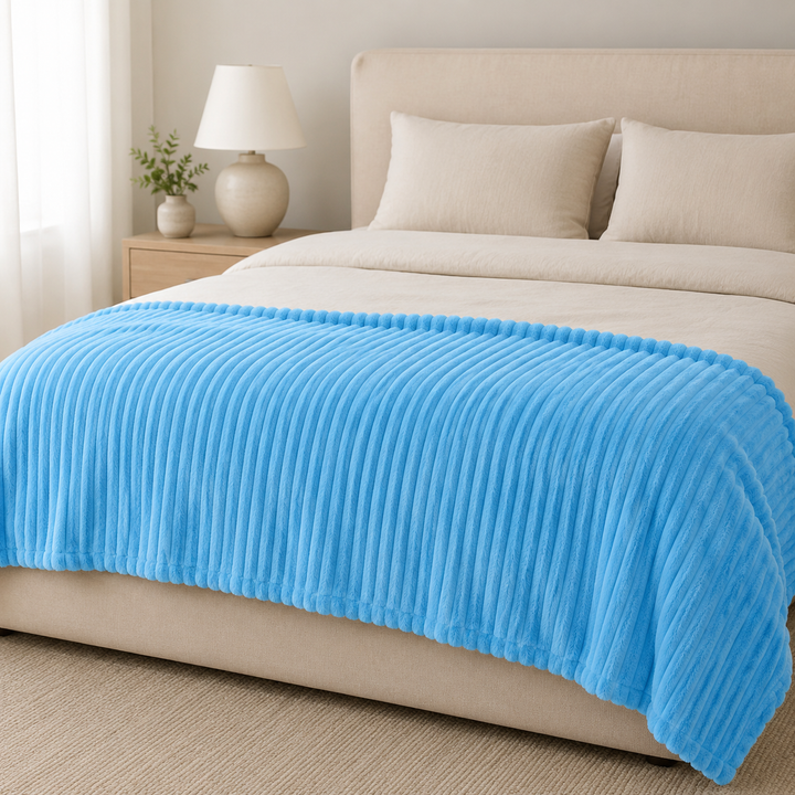 Aarniva Soft Flannel Throw Blanket | Ribbed Texture | Ultra-Soft & Cozy | Aqua Blue | 1-Piece