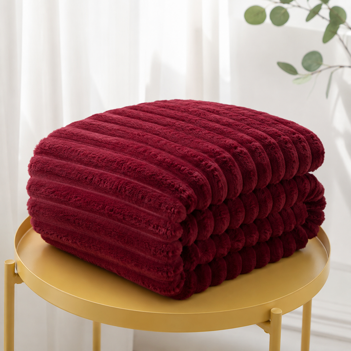Aarniva Soft Flannel Throw Blanket | Ribbed Texture | Ultra-Soft & Cozy | Burgundy | 1-Piece