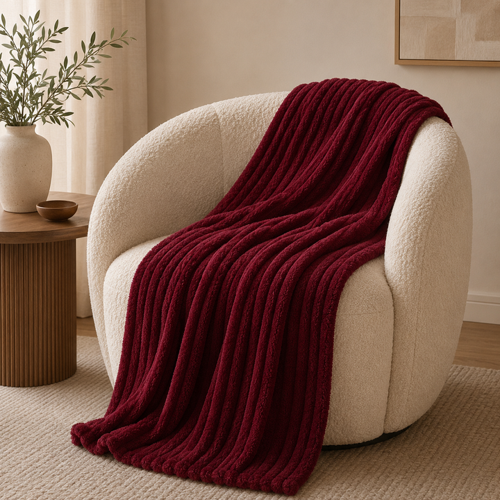 Aarniva Soft Flannel Throw Blanket | Ribbed Texture | Ultra-Soft & Cozy | Burgundy | 1-Piece