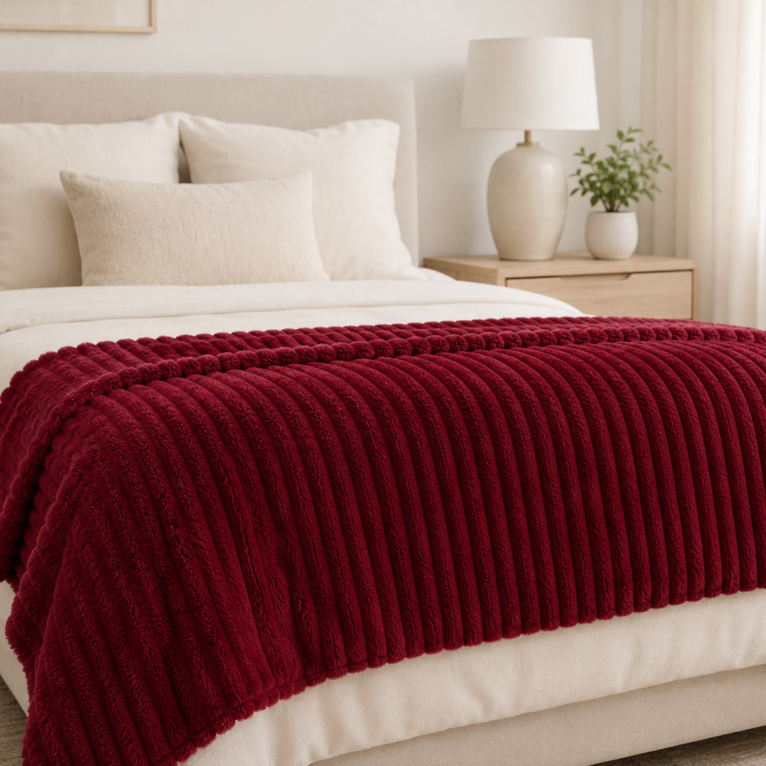 Aarniva Soft Flannel Throw Blanket | Ribbed Texture | Ultra-Soft & Cozy | Burgundy | 1-Piece