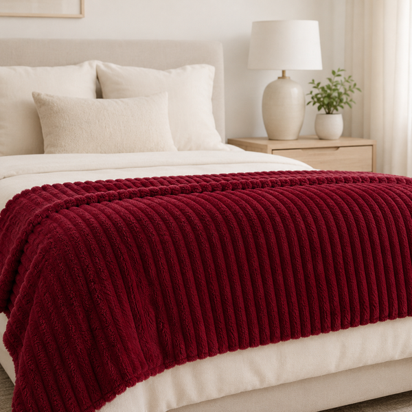 Aarniva Soft Flannel Throw Blanket | Ribbed Texture | Ultra-Soft & Cozy | Burgundy | 1-Piece