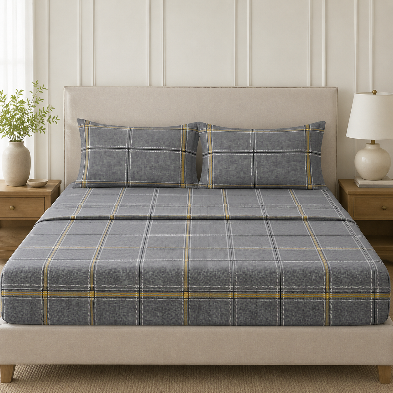 Aarniva Polyester Bedsheet Set | King/Queen | Soft & Breathable | Deep Grey | 4-Piece Set