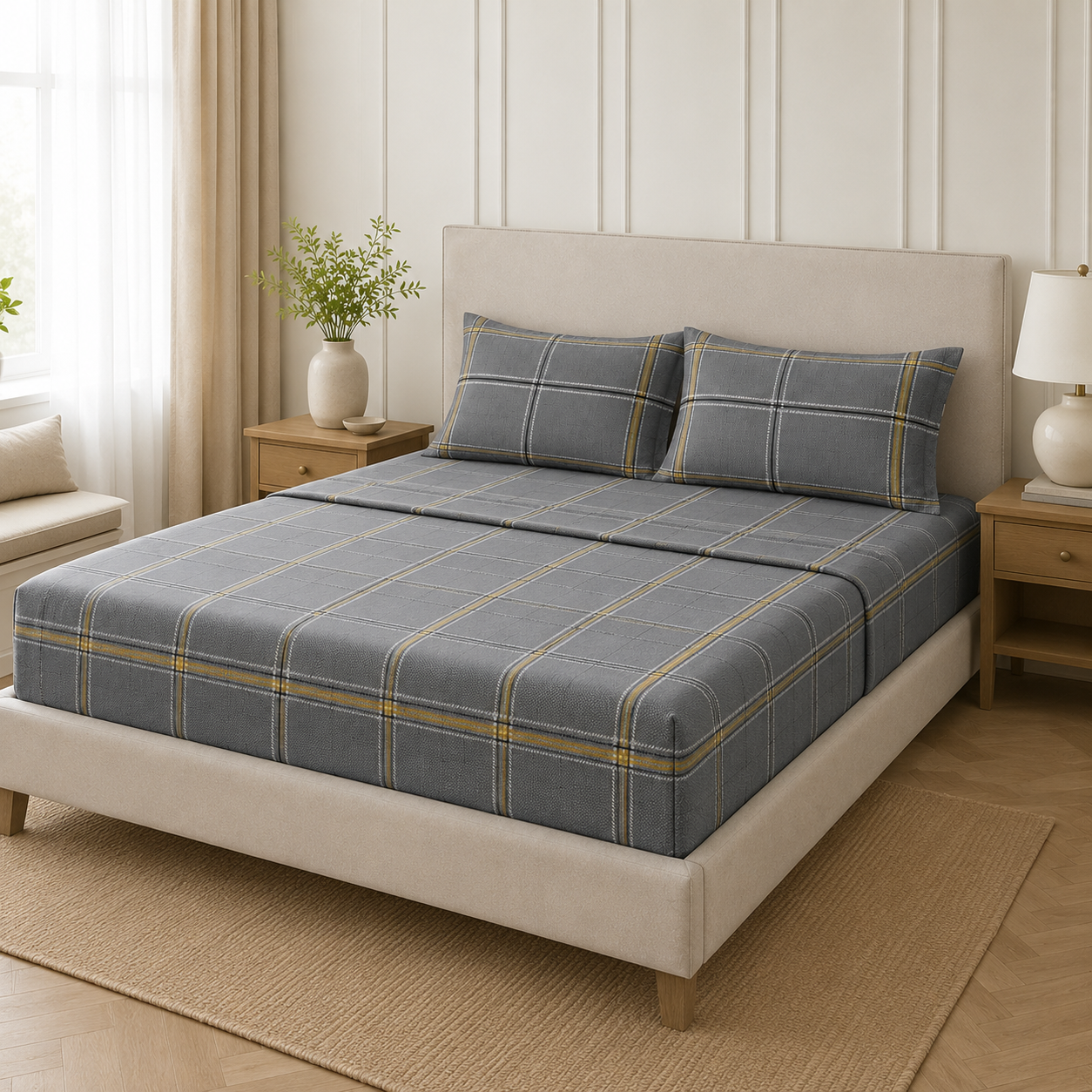 Aarniva Polyester Bedsheet Set | King/Queen | Soft & Breathable | Deep Grey | 4-Piece Set