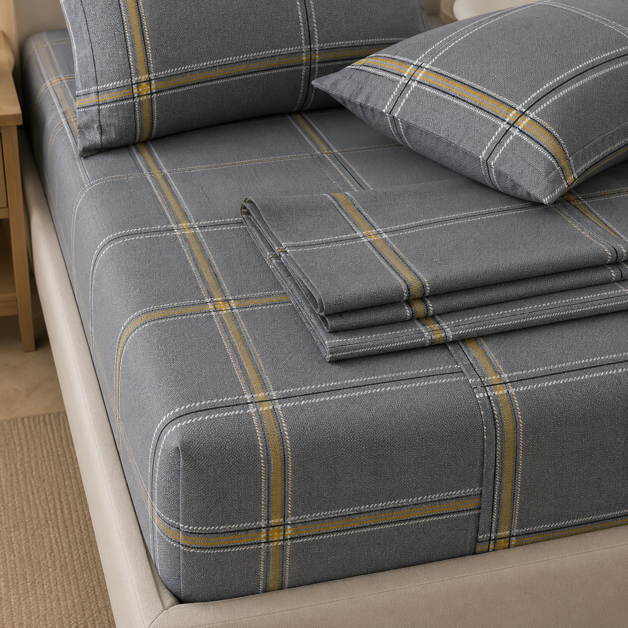 Aarniva Polyester Bedsheet Set | King/Queen | Soft & Breathable | Deep Grey | 4-Piece Set