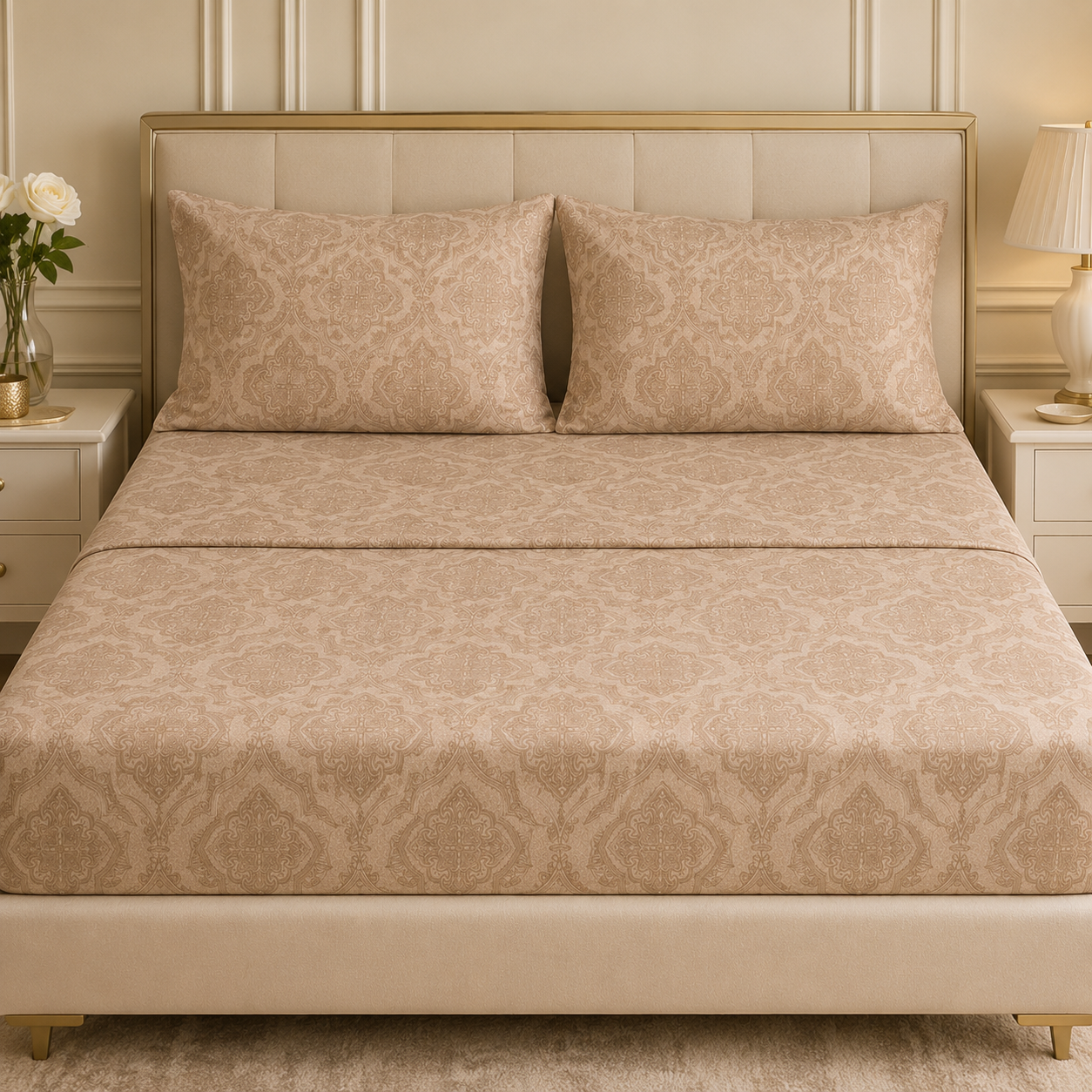 Aarniva Polyester Bedsheet Set | King/Queen | Soft & Breathable | Classic Taupe | 4-Piece Set