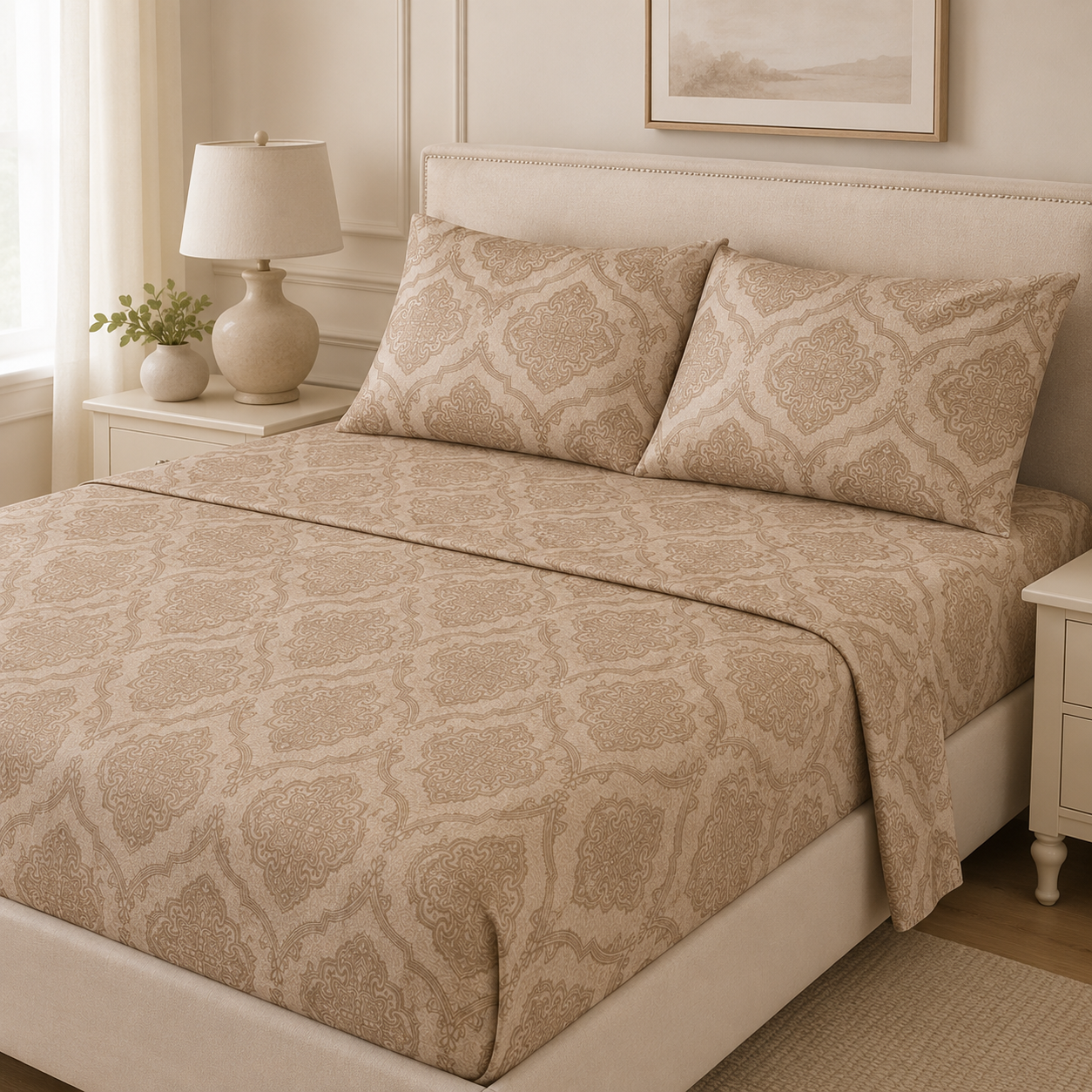 Aarniva Polyester Bedsheet Set | King/Queen | Soft & Breathable | Classic Taupe | 4-Piece Set