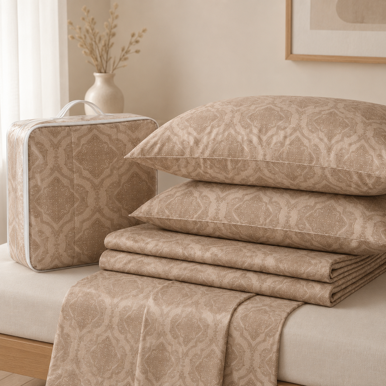 Aarniva Polyester Bedsheet Set | King/Queen | Soft & Breathable | Classic Taupe | 4-Piece Set