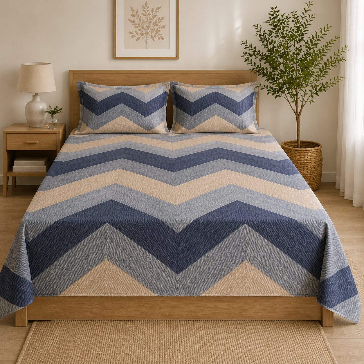 Aarniva Polyester Bedsheet Set | King/Queen | Soft & Breathable | Modern Chevron | 4-Piece Set