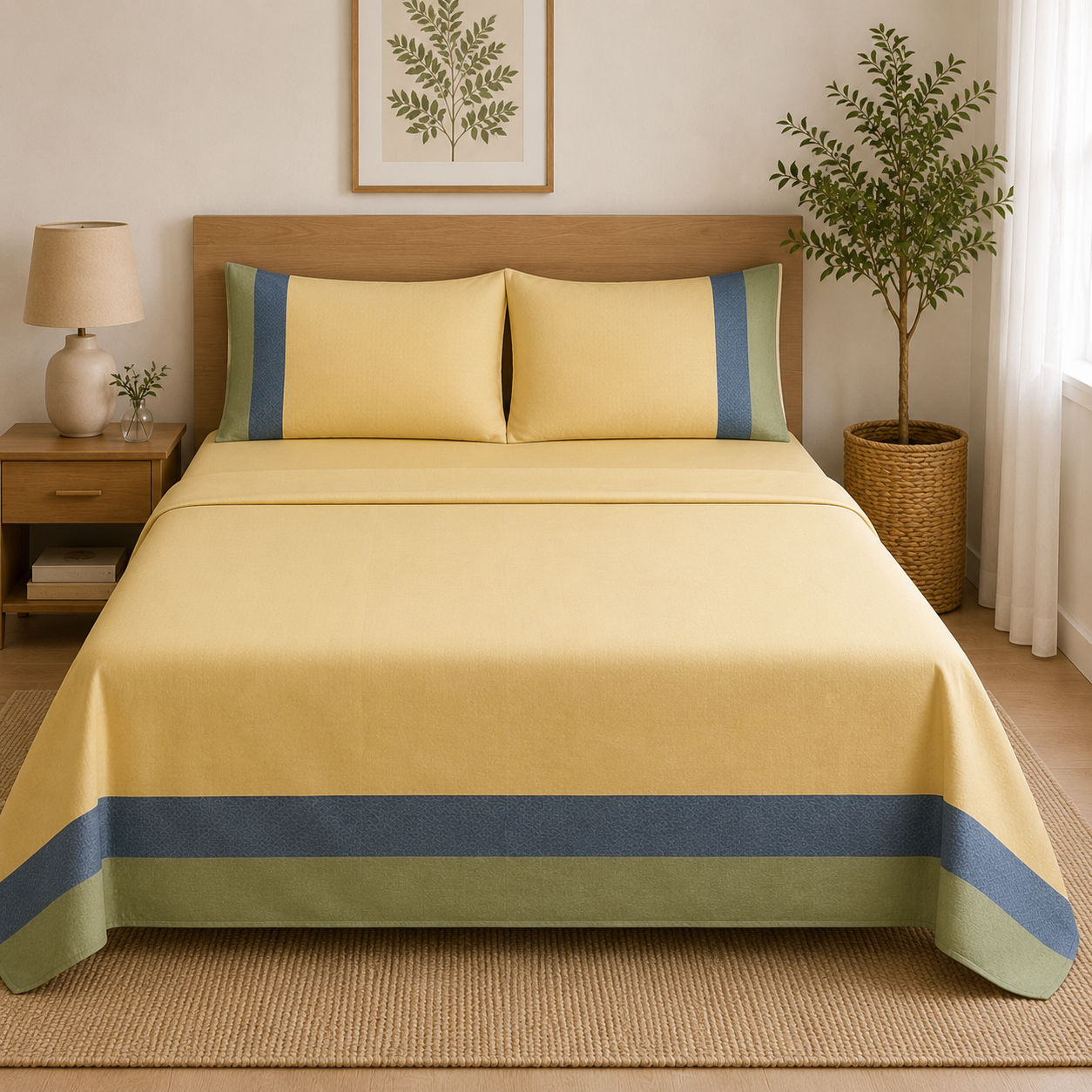 Aarniva Polyester Bedsheet Set | King/Queen | Soft & Breathable | Sunny Horizon | 4-Piece Set