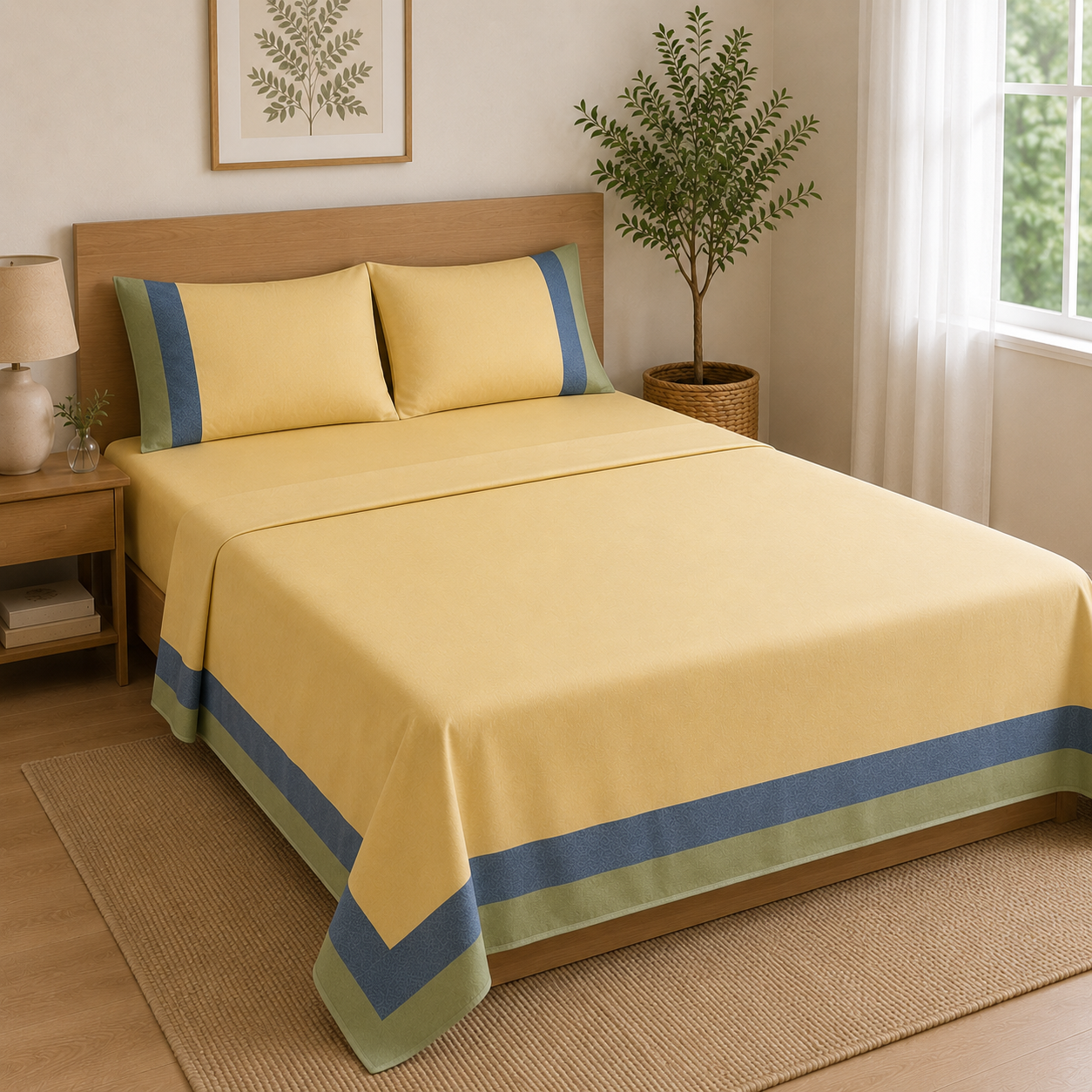 Aarniva Polyester Bedsheet Set | King/Queen | Soft & Breathable | Sunny Horizon | 4-Piece Set