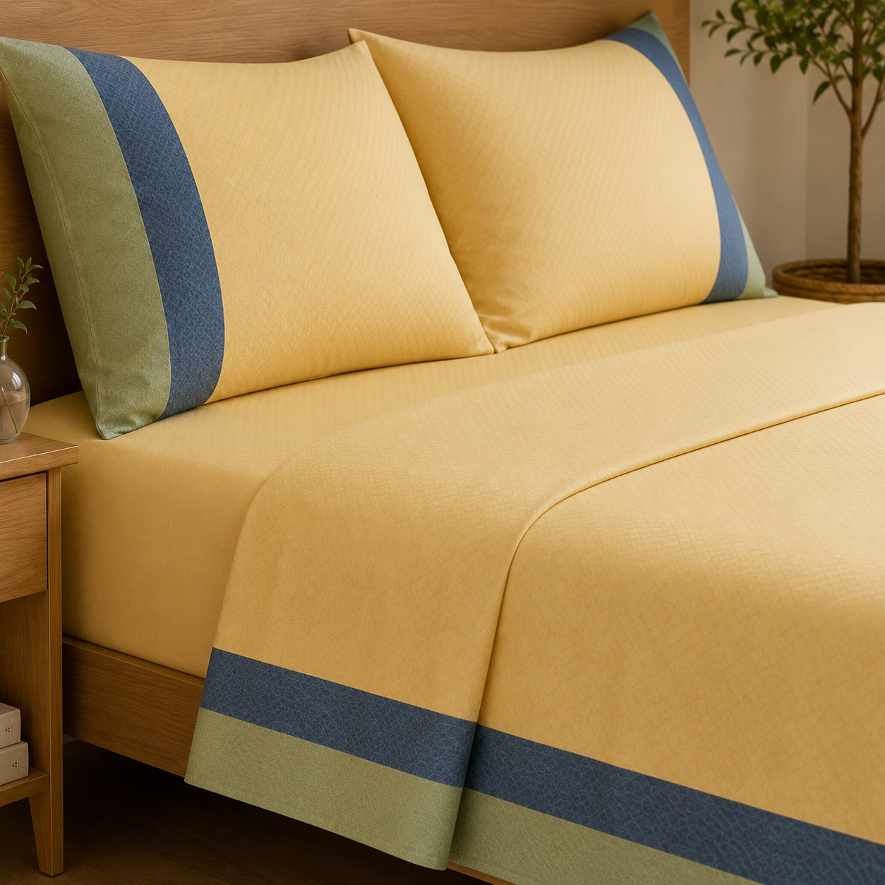 Aarniva Polyester Bedsheet Set | King/Queen | Soft & Breathable | Sunny Horizon | 4-Piece Set