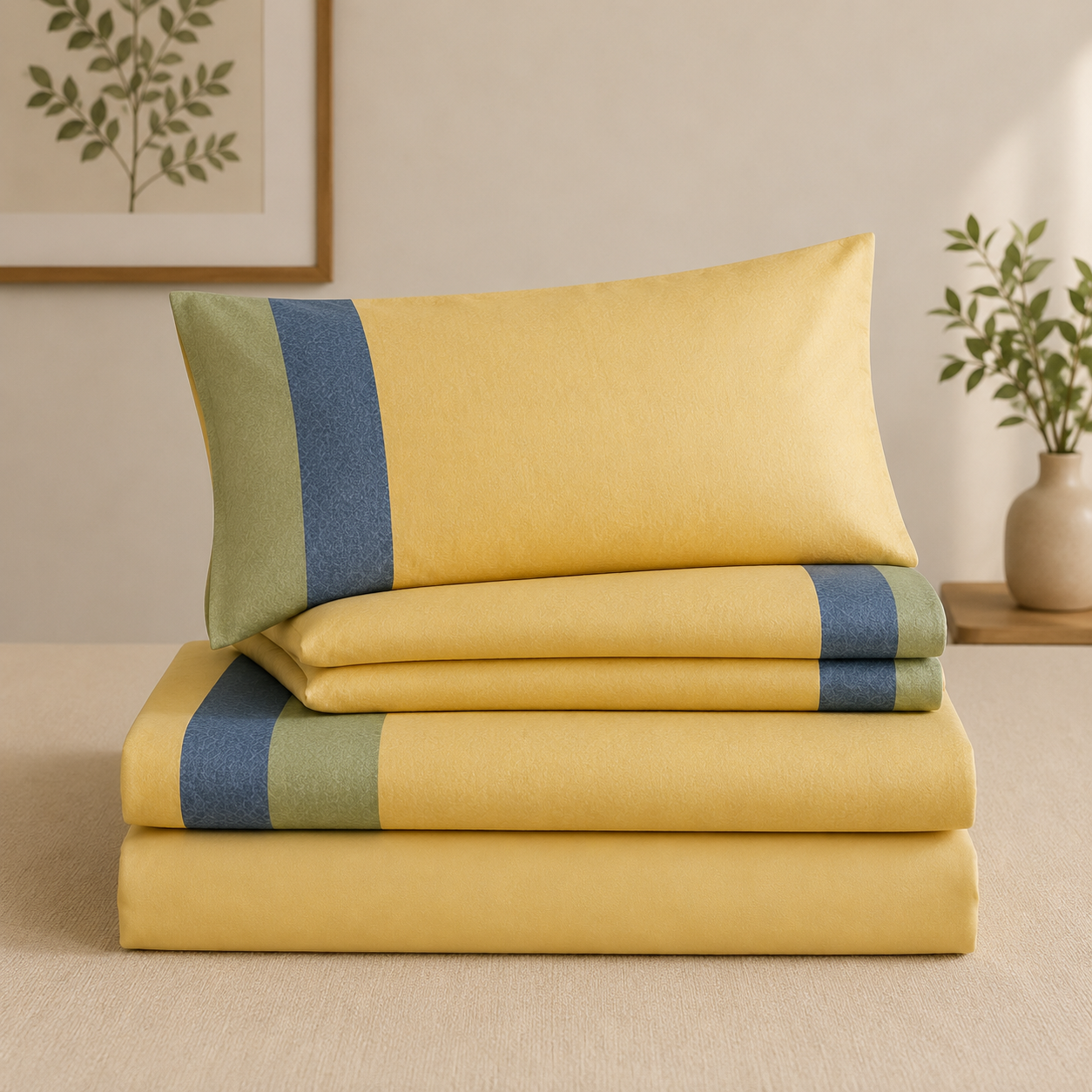 Aarniva Polyester Bedsheet Set | King/Queen | Soft & Breathable | Sunny Horizon | 4-Piece Set