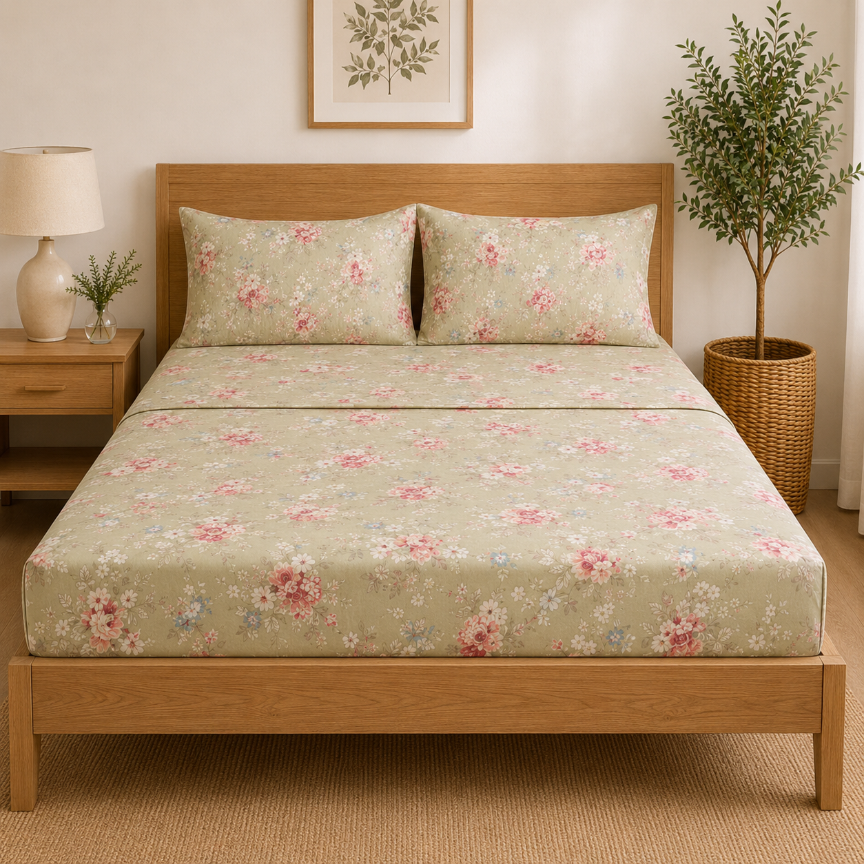 Aarniva Polyester Bedsheet Set | King/Queen | Soft & Breathable | Vintage Rose Garden | 4-Piece Set