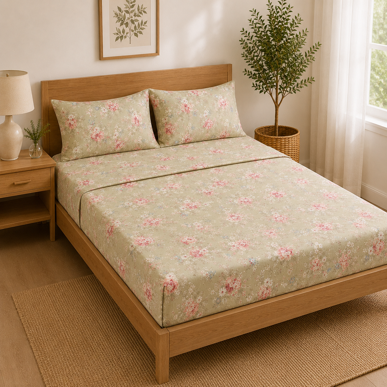 Aarniva Polyester Bedsheet Set | King/Queen | Soft & Breathable | Vintage Rose Garden | 4-Piece Set
