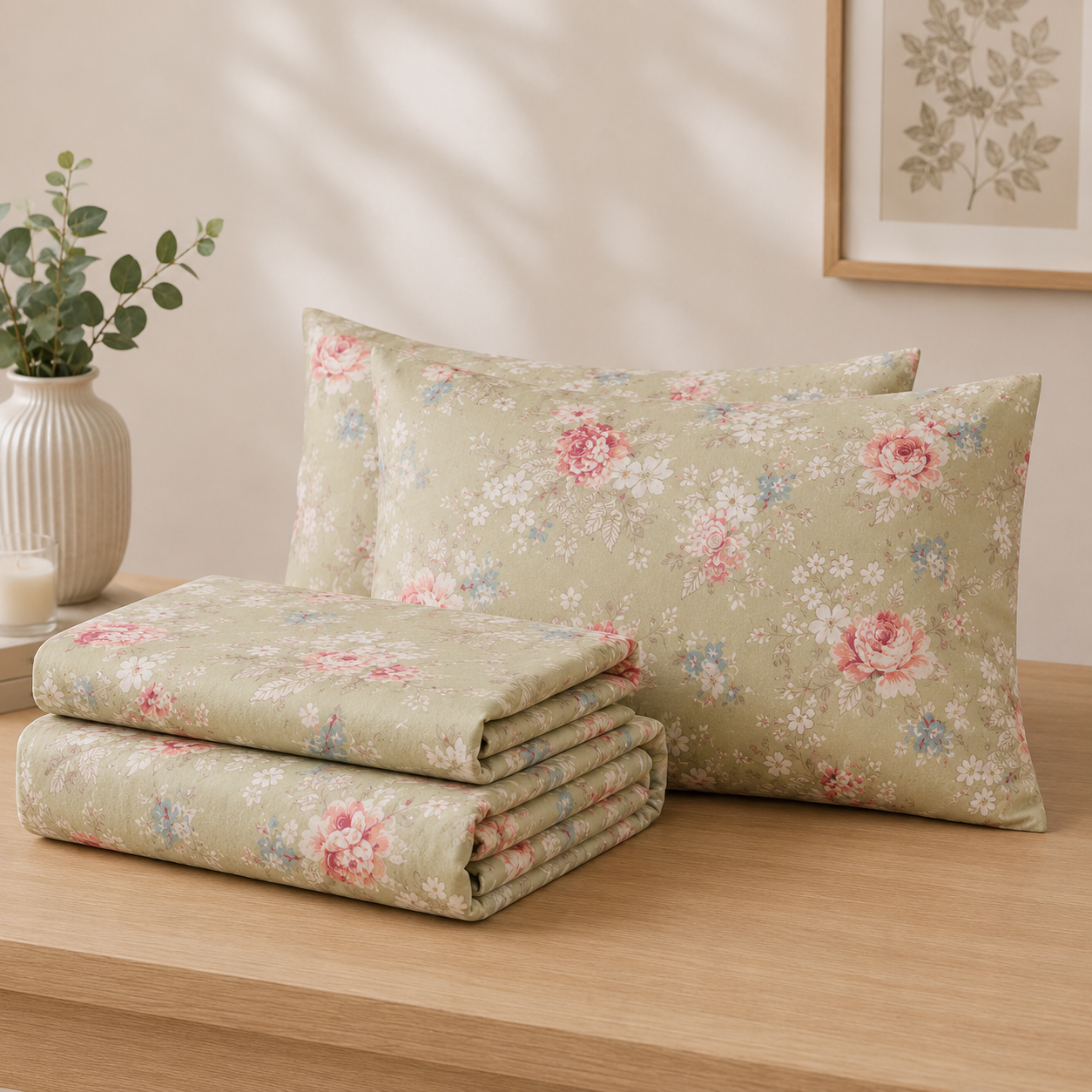 Aarniva Polyester Bedsheet Set | King/Queen | Soft & Breathable | Vintage Rose Garden | 4-Piece Set