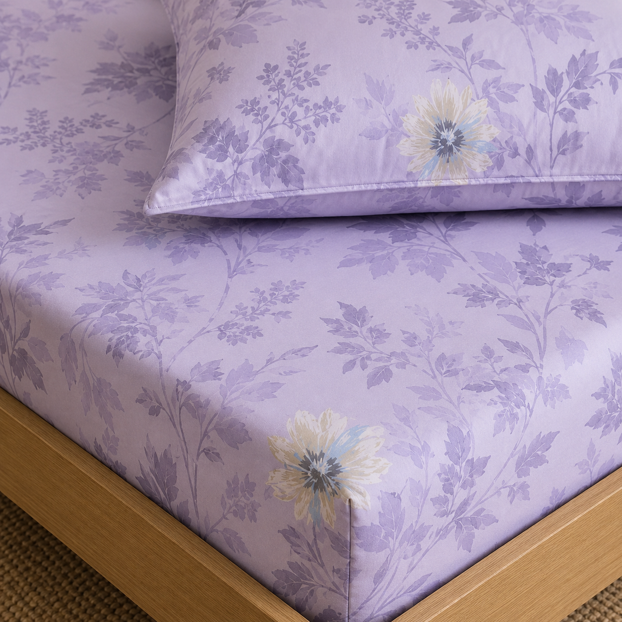 Aarniva Polyester Bedsheet Set | King/Queen | Soft & Breathable | Lavender Meadow | 4-Piece Set