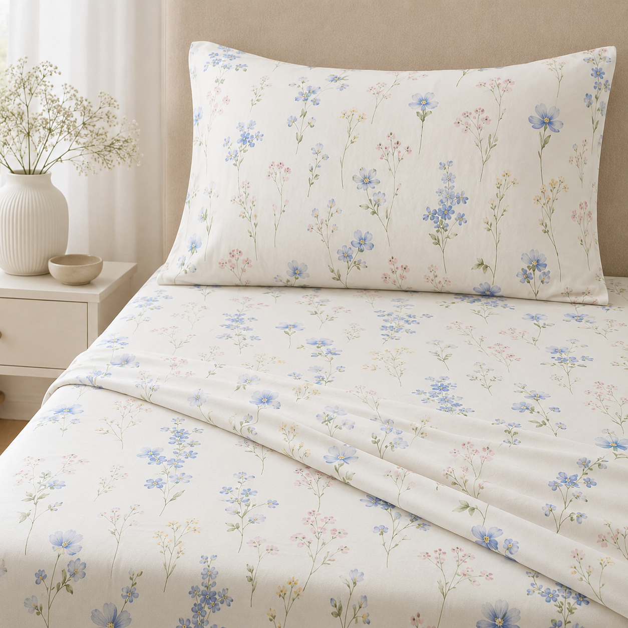 Aarniva Polyester Bedsheet Set | King/Queen | Soft & Breathable | Floral Whisper | 4-Piece Set
