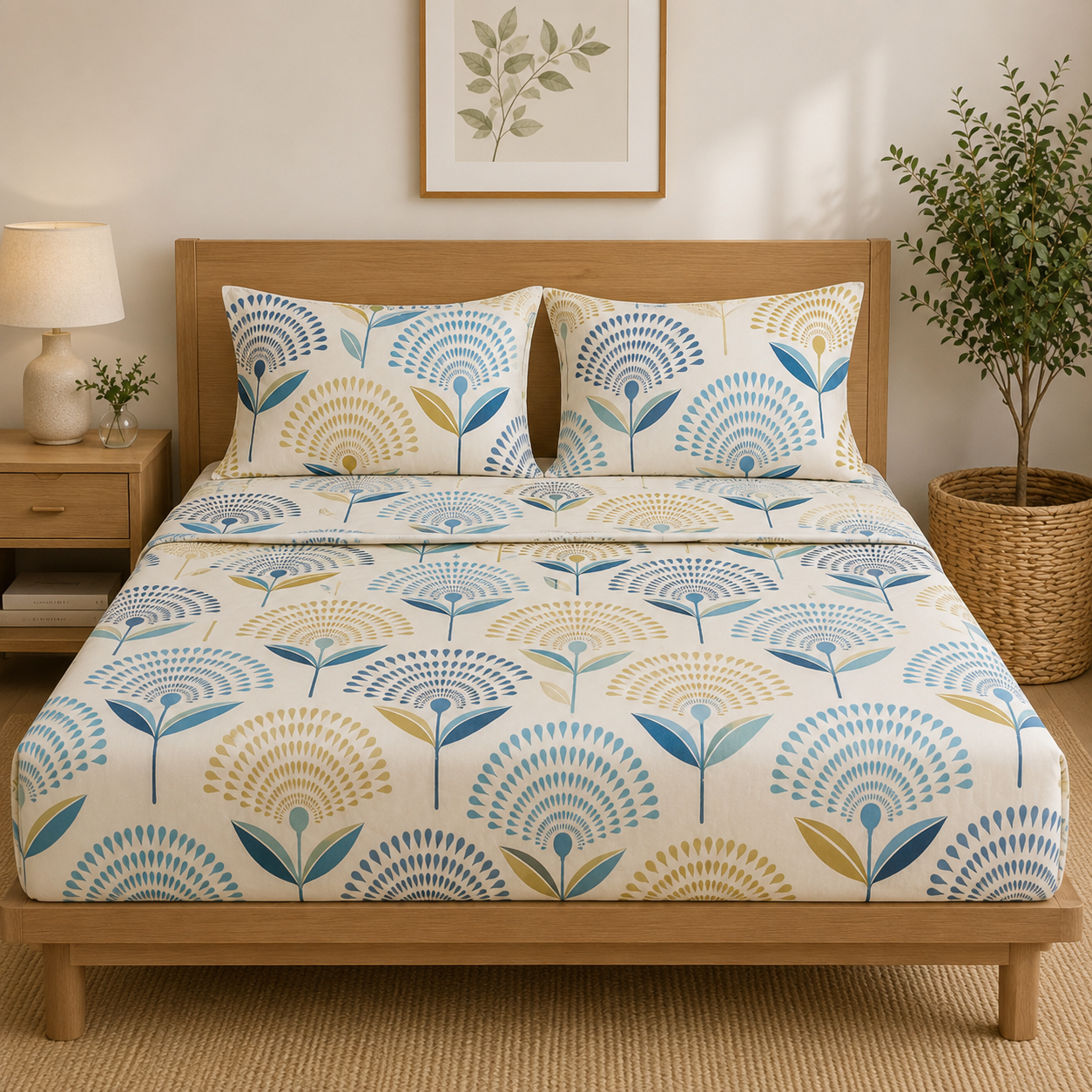 Aarniva Polyester Bedsheet Set | King/Queen | Soft & Breathable | Ocean Petals | 4-Piece Set