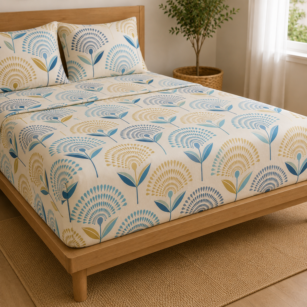 Aarniva Polyester Bedsheet Set | King/Queen | Soft & Breathable | Ocean Petals | 4-Piece Set