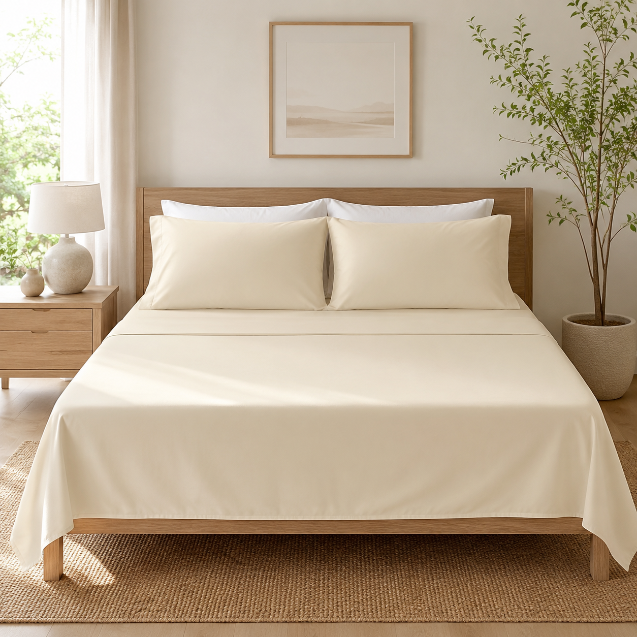 Aarniva Polyester Bedsheet Set | King/Queen | Soft & Breathable | Classic Ivory | 4-Piece Set