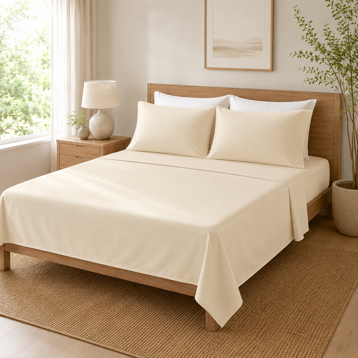 Aarniva Polyester Bedsheet Set | King/Queen | Soft & Breathable | Classic Ivory | 4-Piece Set