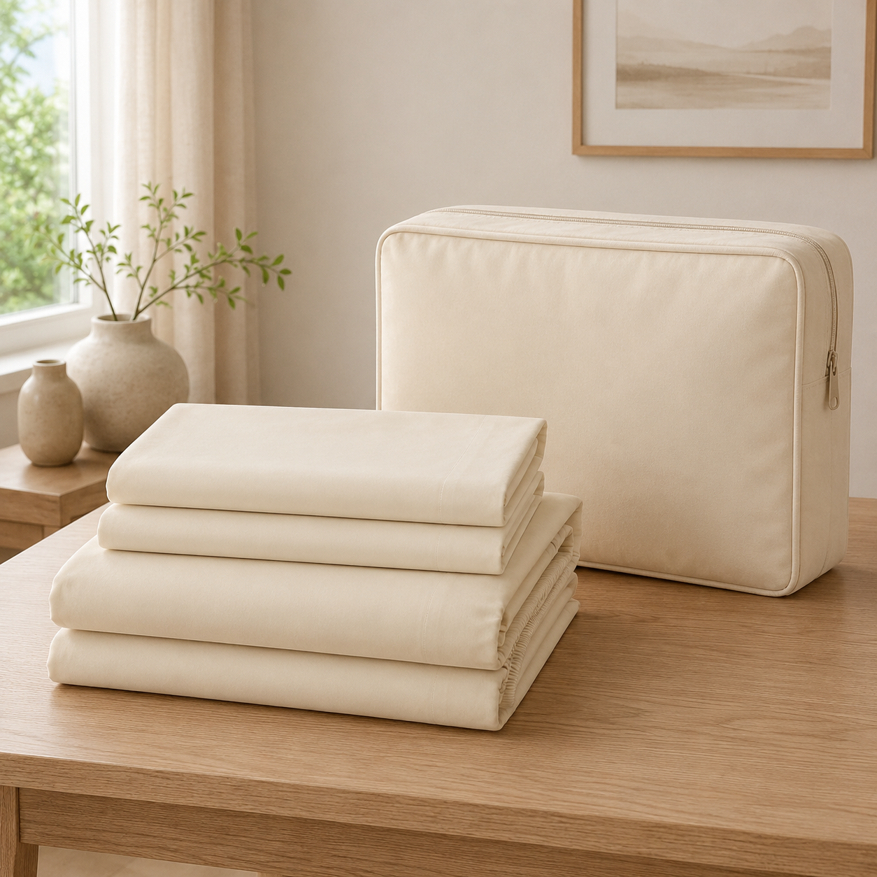 Aarniva Polyester Bedsheet Set | King/Queen | Soft & Breathable | Classic Ivory | 4-Piece Set