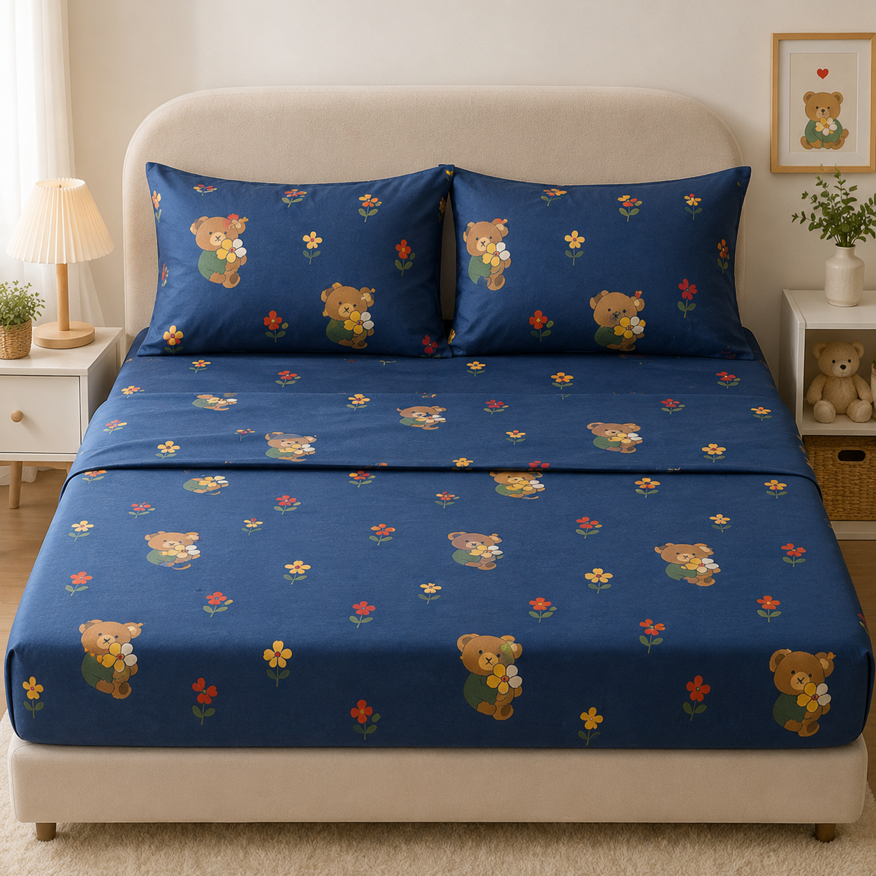 Aarniva Polyester Bedsheet Set | King/Queen | Soft & Breathable | Cozy Teddy | 4-Piece Set