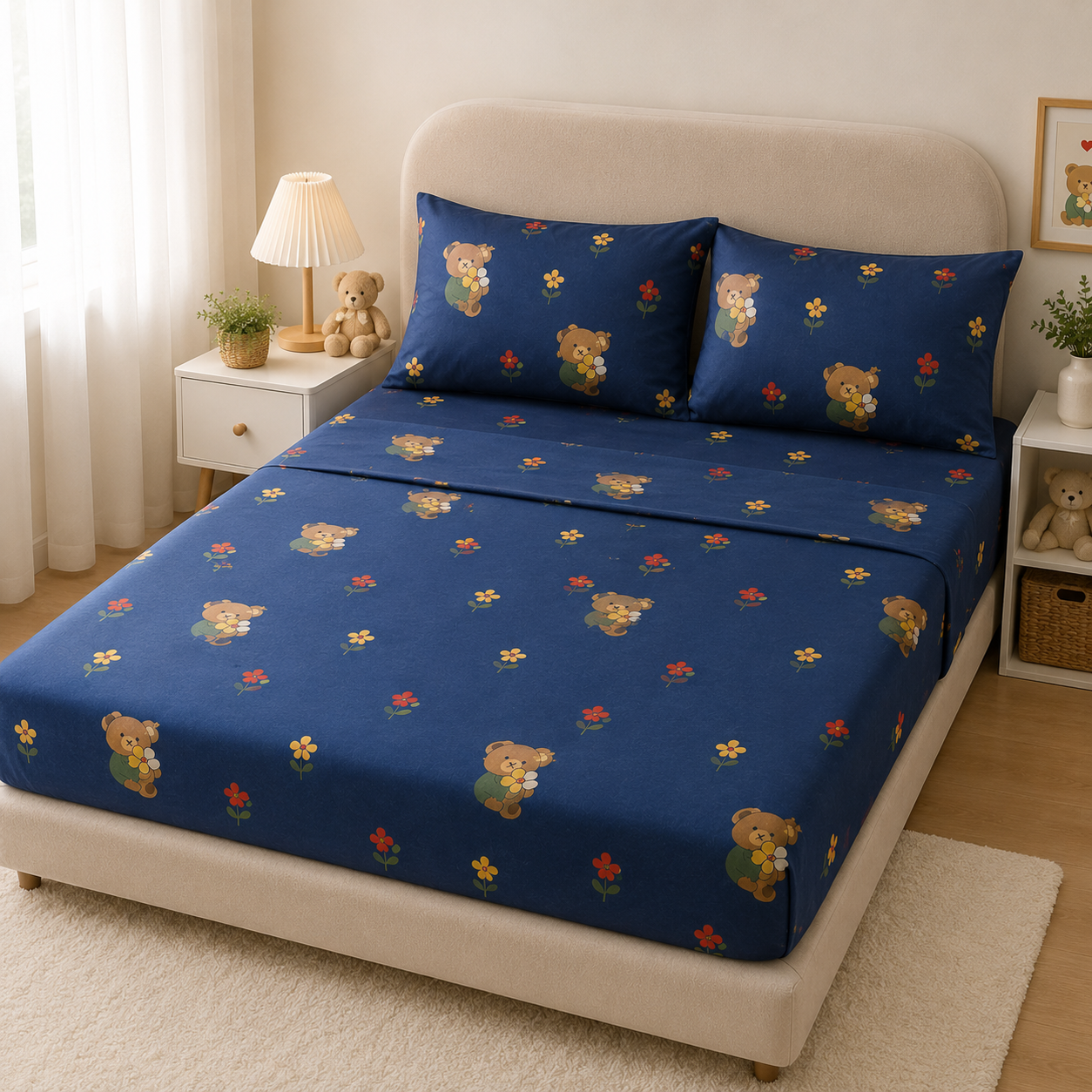 Aarniva Polyester Bedsheet Set | King/Queen | Soft & Breathable | Cozy Teddy | 4-Piece Set