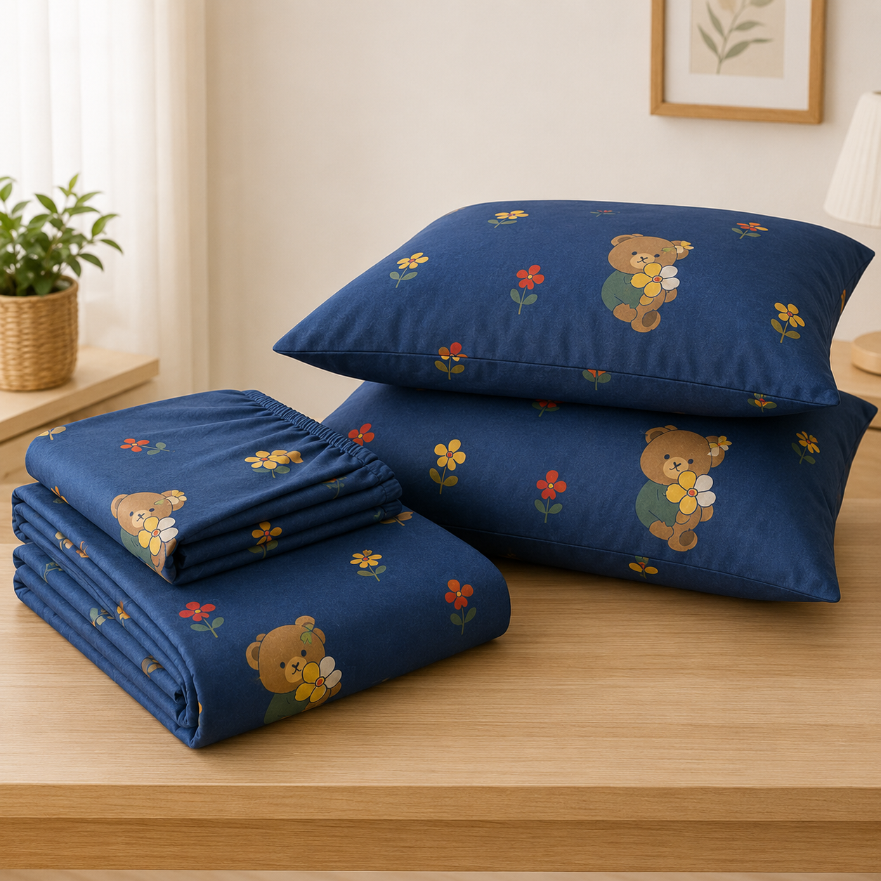 Aarniva Polyester Bedsheet Set | King/Queen | Soft & Breathable | Cozy Teddy | 4-Piece Set