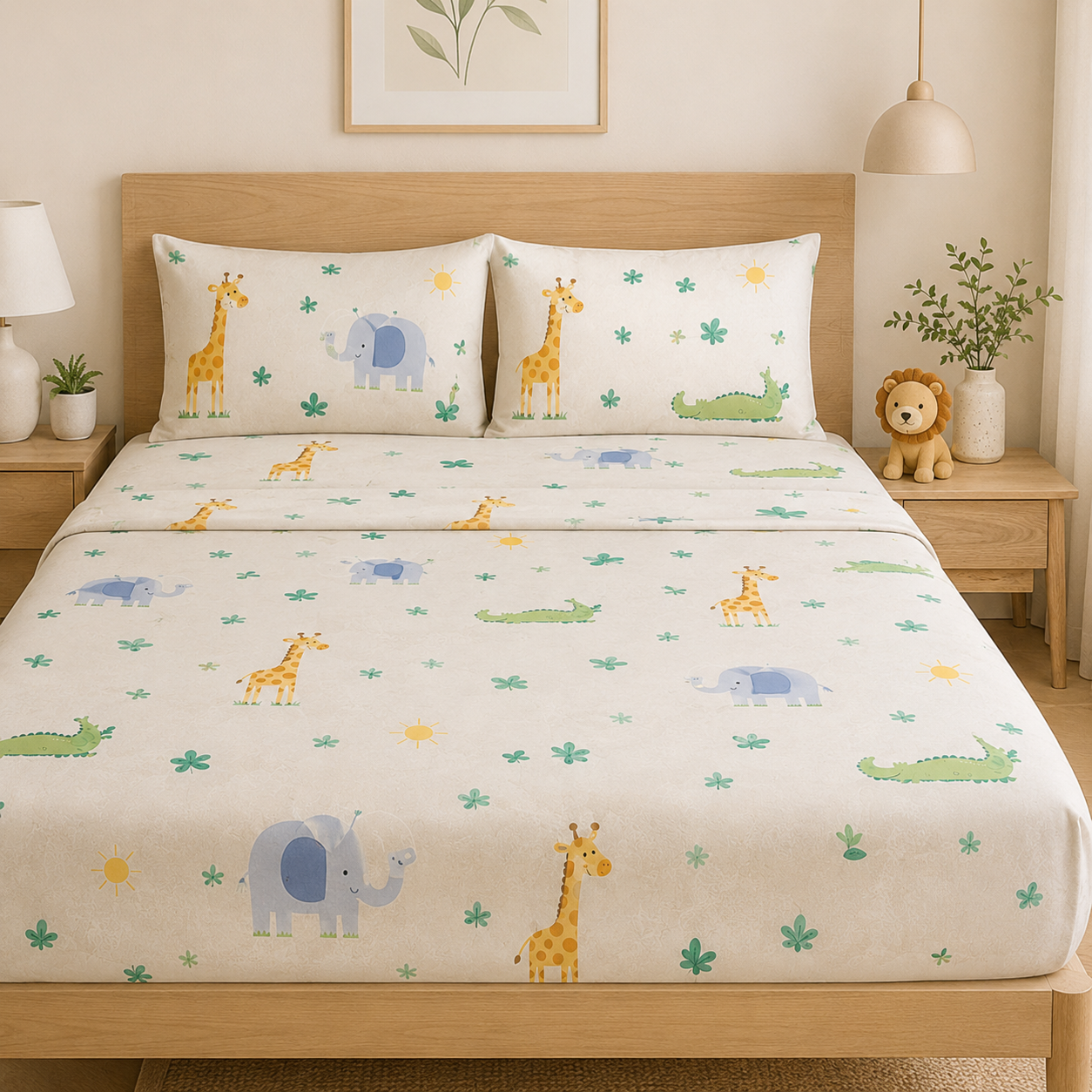 Aarniva Polyester Bedsheet Set | King/Queen | Soft & Breathable | Pastel Garden | 4-Piece Set