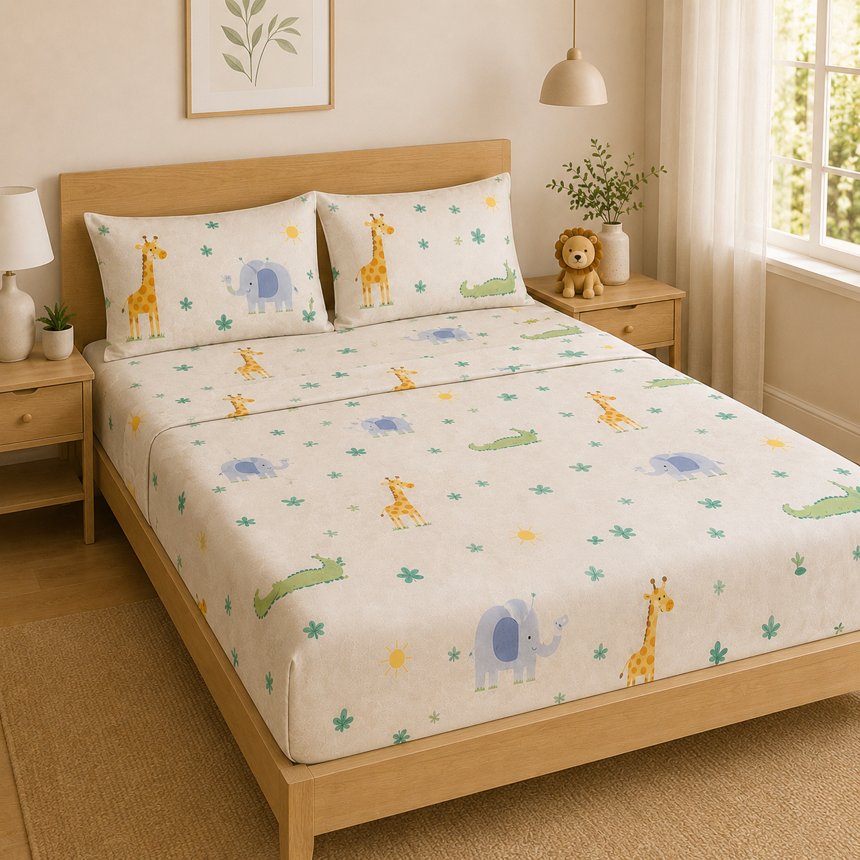 Aarniva Polyester Bedsheet Set | King/Queen | Soft & Breathable | Pastel Garden | 4-Piece Set