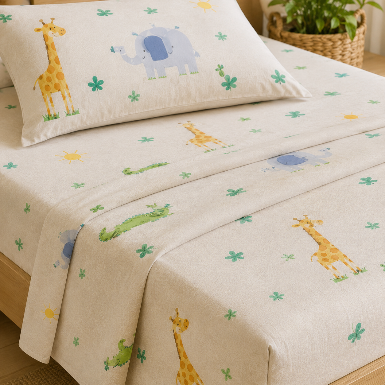 Aarniva Polyester Bedsheet Set | King/Queen | Soft & Breathable | Pastel Garden | 4-Piece Set