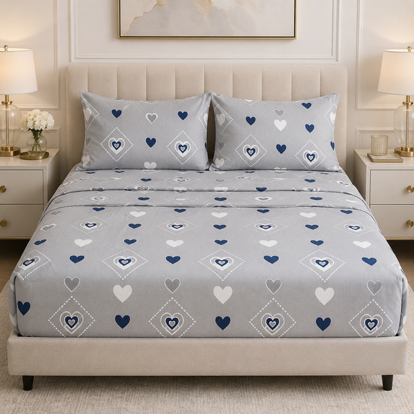 Aarniva Polyester Bedsheet Set | King/Queen | Soft & Breathable | Sweet Hearts | 4-Piece Set
