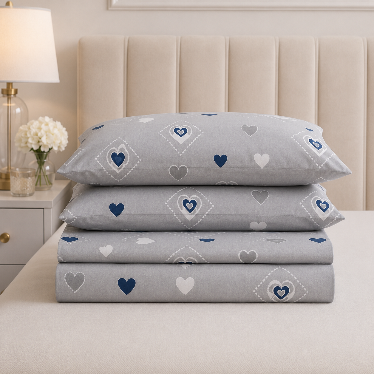 Aarniva Polyester Bedsheet Set | King/Queen | Soft & Breathable | Sweet Hearts | 4-Piece Set