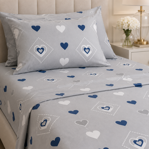 Aarniva Polyester Bedsheet Set | King/Queen | Soft & Breathable | Sweet Hearts | 4-Piece Set