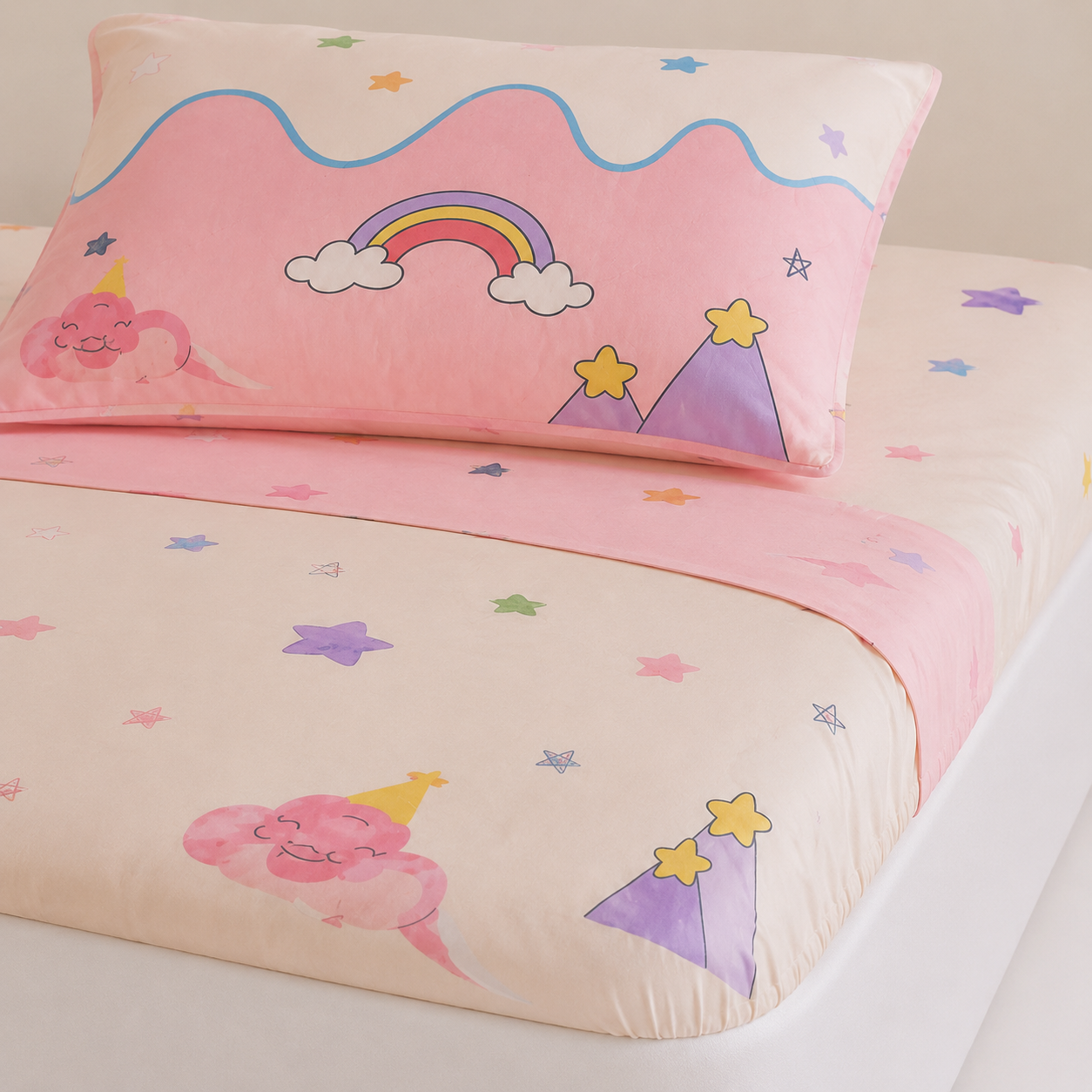 Aarniva Polyester Bedsheet Set | King/Queen | Soft & Breathable | Pink Skies | 4-Piece Set