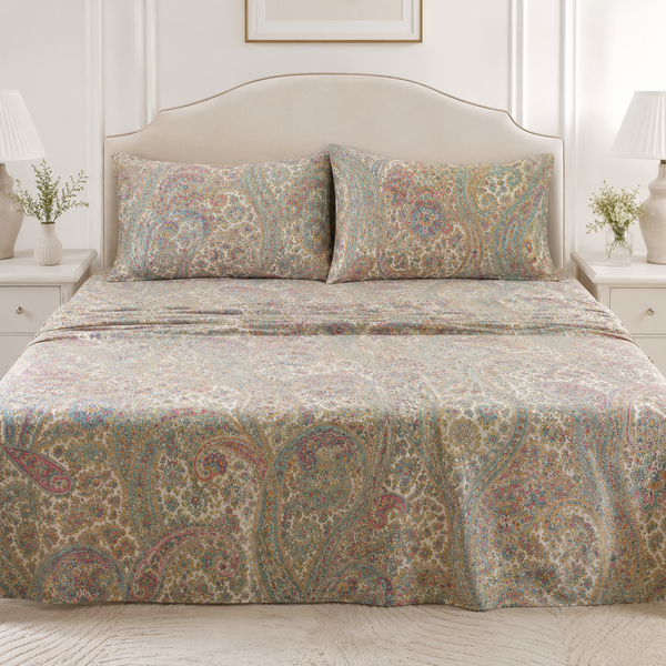 Aarniva Polyester Bedsheet Set | King/Queen | Soft & Breathable | Pastel Paisley | 4-Piece Set