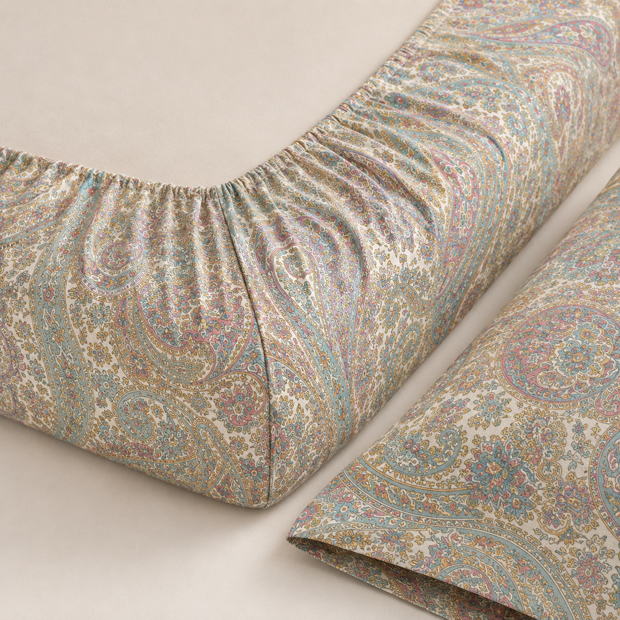 Aarniva Polyester Bedsheet Set | King/Queen | Soft & Breathable | Pastel Paisley | 4-Piece Set