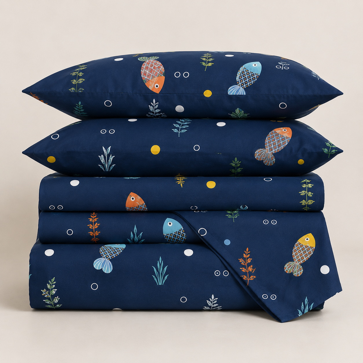 Aarniva Polyester Bedsheet Set | King/Queen | Soft & Breathable | Deep Sea | 4-Piece Set