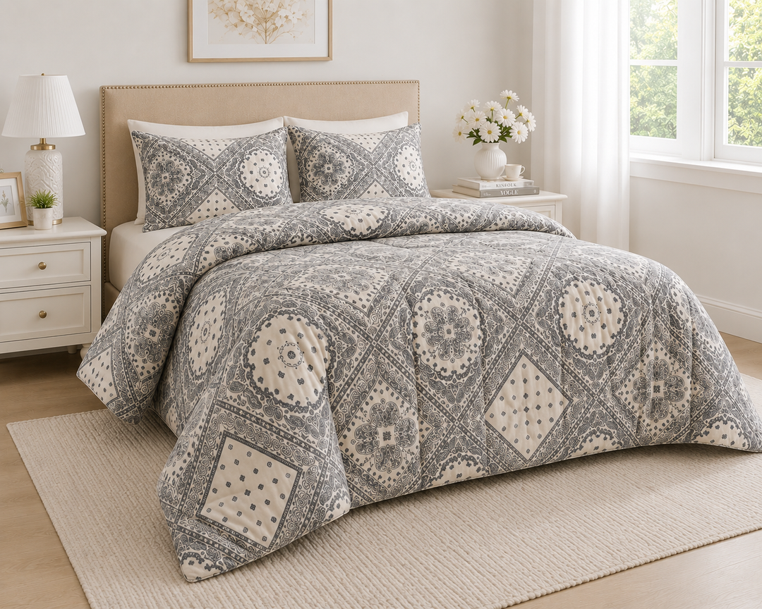 Aarniva Breathable Polyester Comforter Set | King/Queen | 250 GSM | Ultra-Soft & Cozy | Design Patterns | Includes 2 Pillow Covers