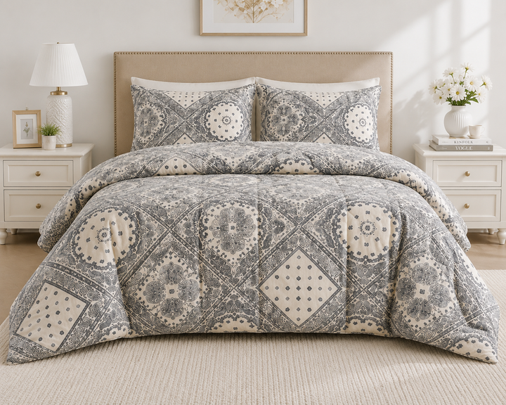 Aarniva Breathable Polyester Comforter Set | King/Queen | 250 GSM | Ultra-Soft & Cozy | Design Patterns | Includes 2 Pillow Covers