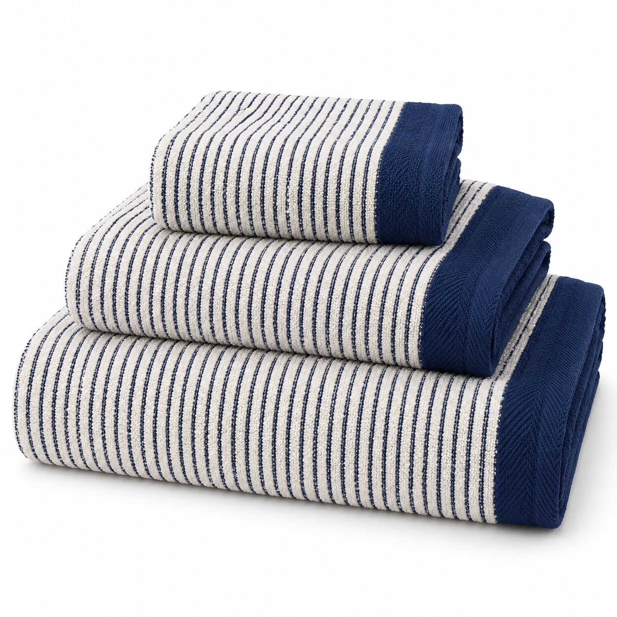 Aarniva 100% Cotton Ribbed Stripe Towel Set | Soft & Absorbent | Bath, Hand & Face Towels | 3-Piece Set