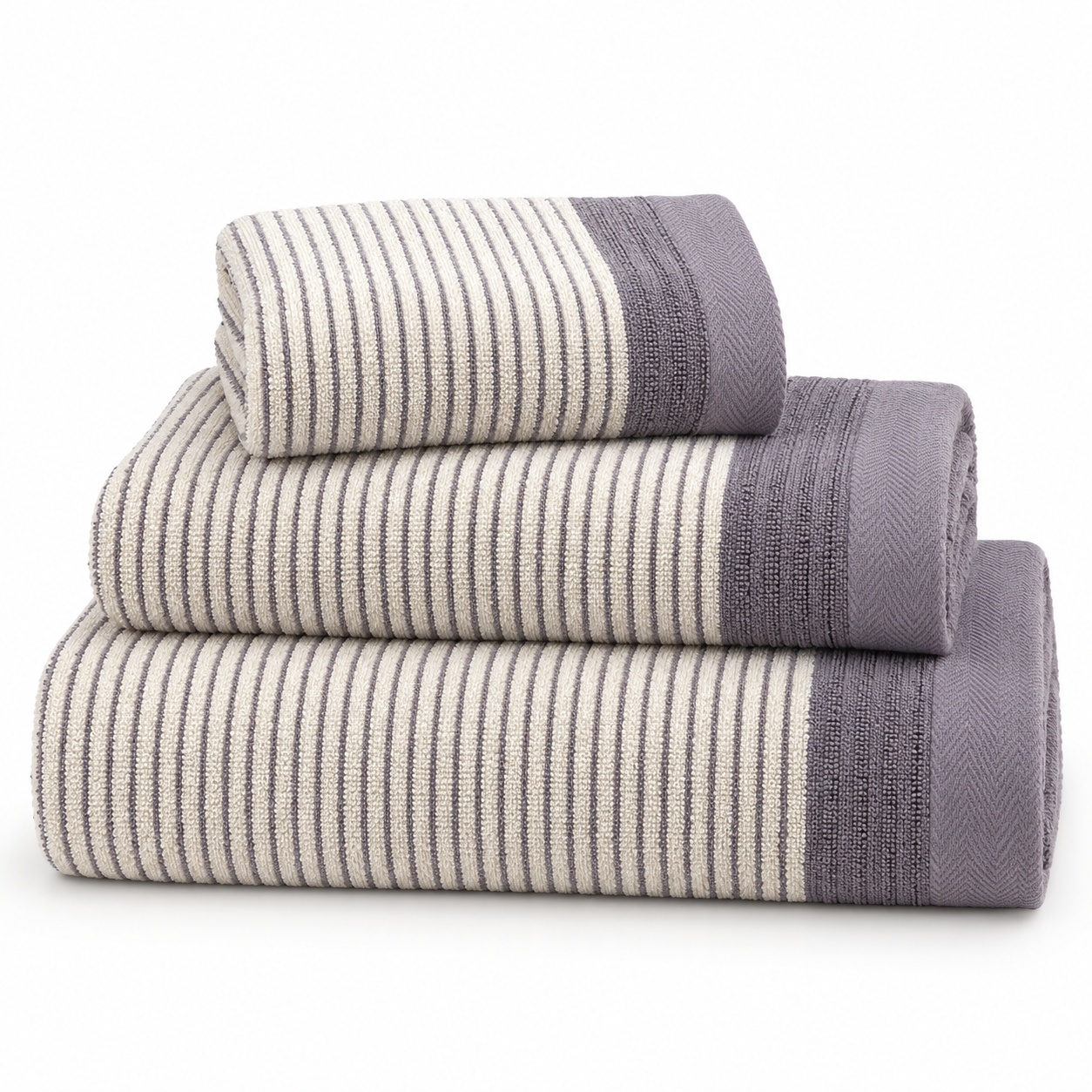 Aarniva 100% Cotton Ribbed Stripe Towel Set | Soft & Absorbent | Bath, Hand & Face Towels | 3-Piece Set